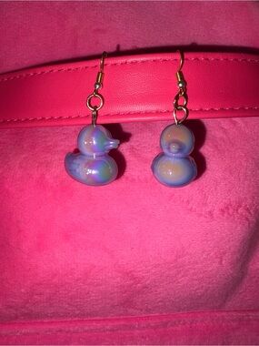 hand made rotating Iridescent  Purple Duck Dangle Earrings
